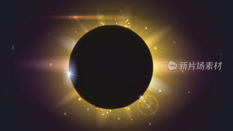 Glow light effect. Star burst with sparkles. Solar eclipse, astronomical phenomenon - full sun eclipse. Light rays and lens flare horizontal backdrop. The planet covering the Sun in eclipse